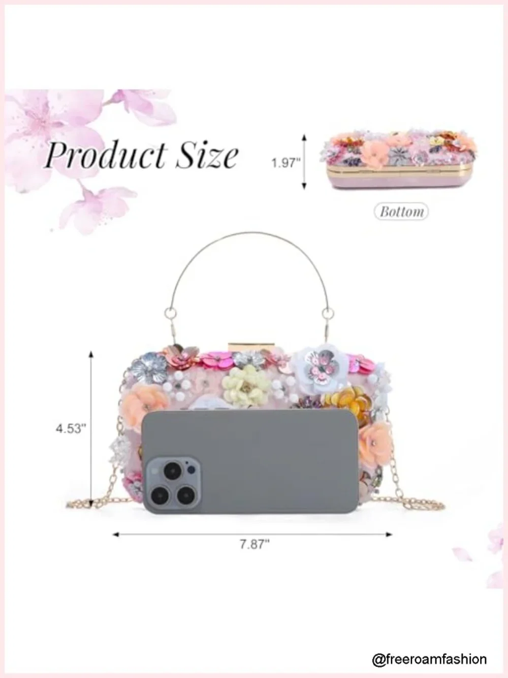 Beaded Floral Clutch Evening Bag with Chain